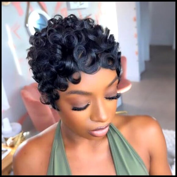 Short Pixie Cut Human Hair Wig Glueless Layered With Bangs Put On Go main image 5
